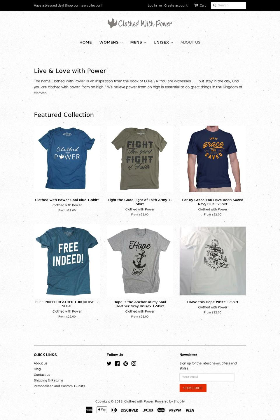 clothedwithpower.com shopify website screenshot