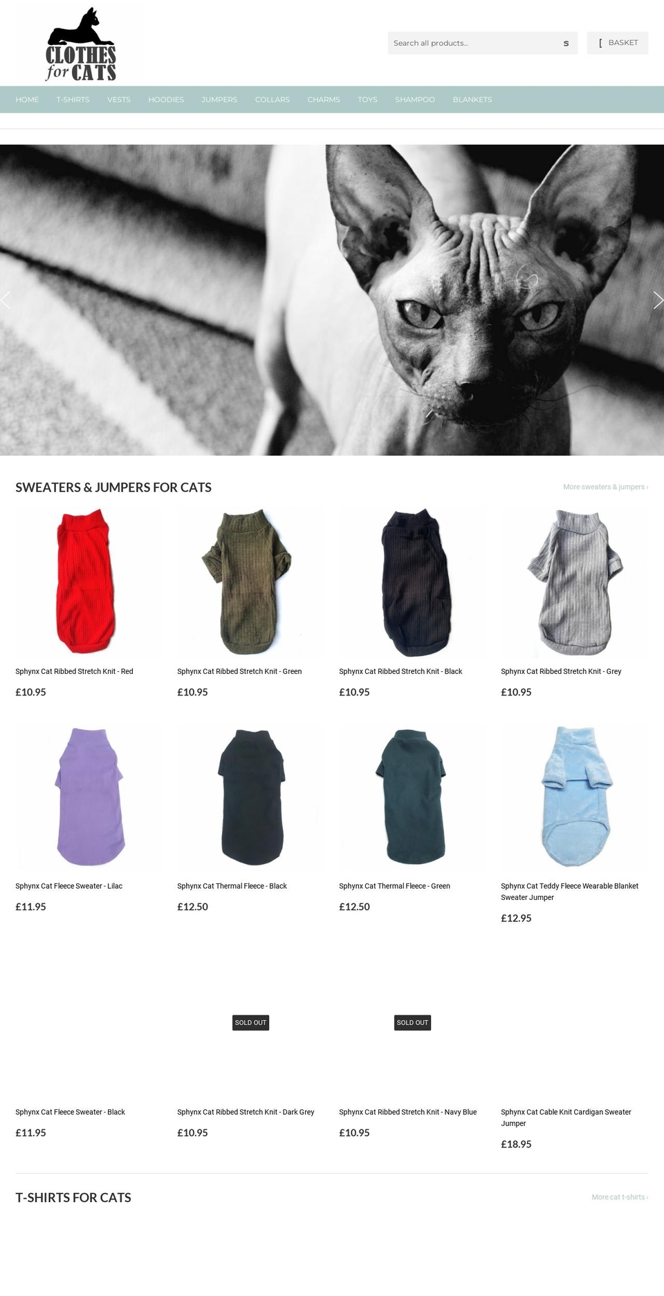 clothesforcats.co.uk shopify website screenshot