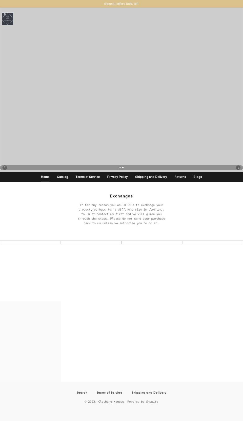 clothing-xanadu.myshopify.com shopify website screenshot