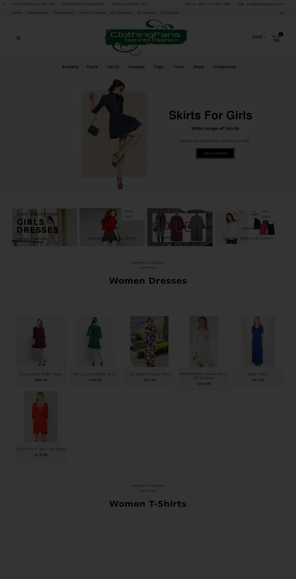 123 Shopify theme site example clothingfans.com