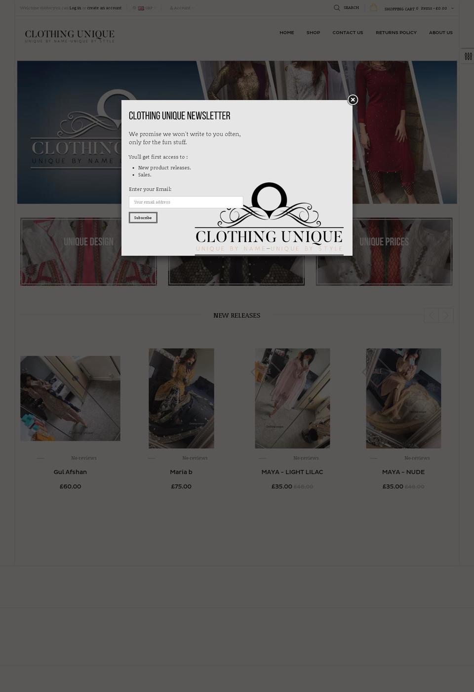 clothingunique.co.uk shopify website screenshot