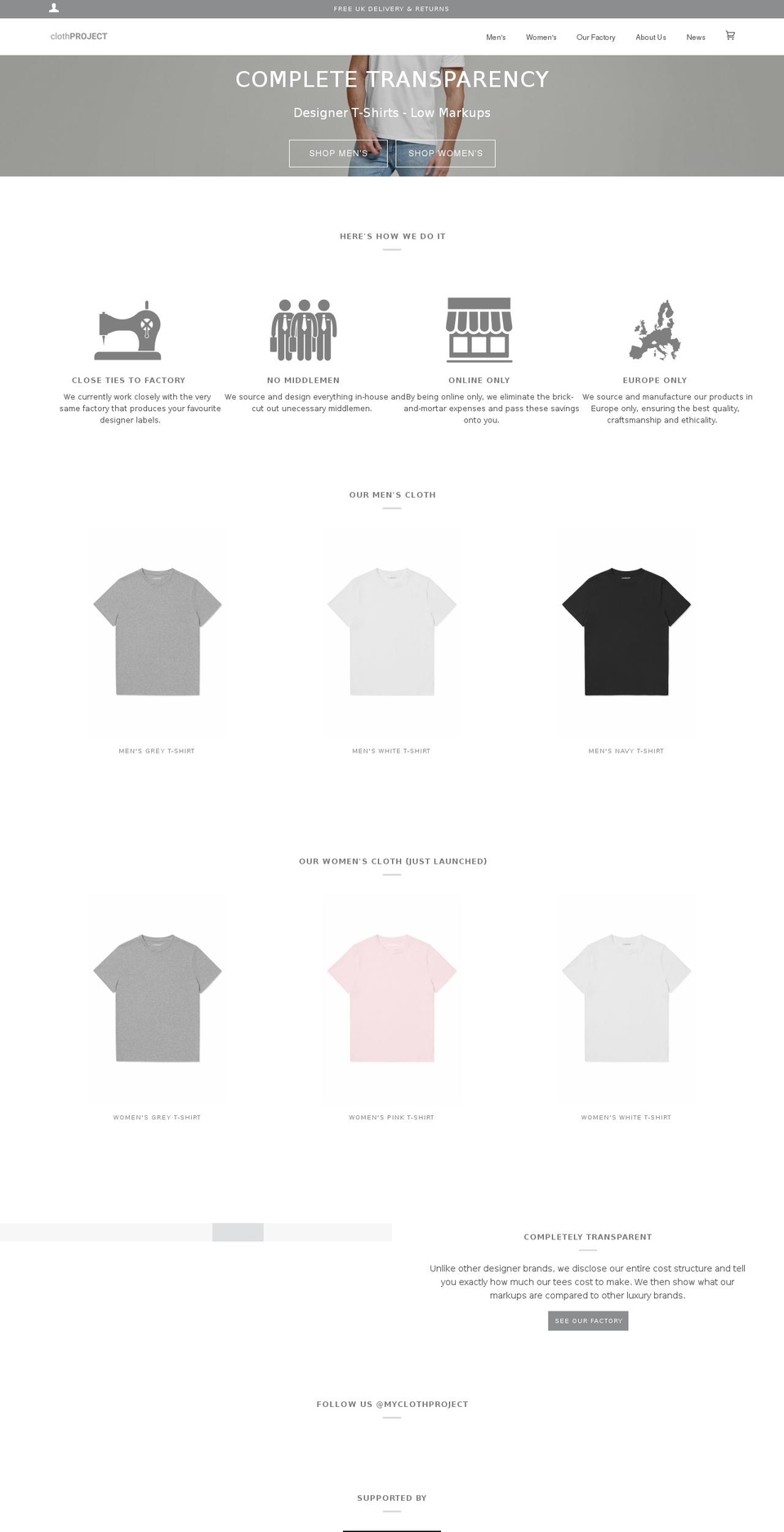 clothproject.com — Shopify storefront screenshot