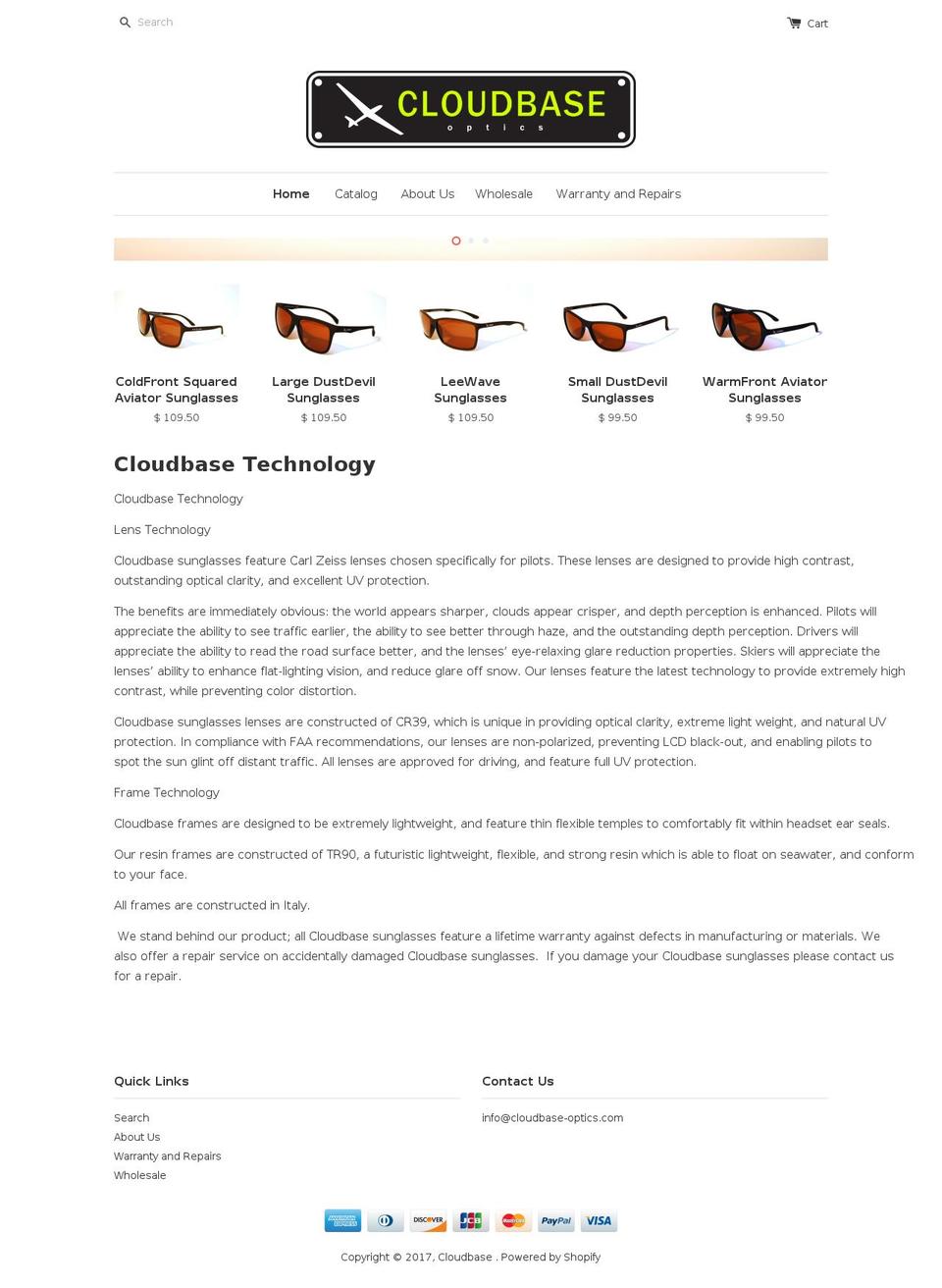 cloudbase-optics.com shopify website screenshot