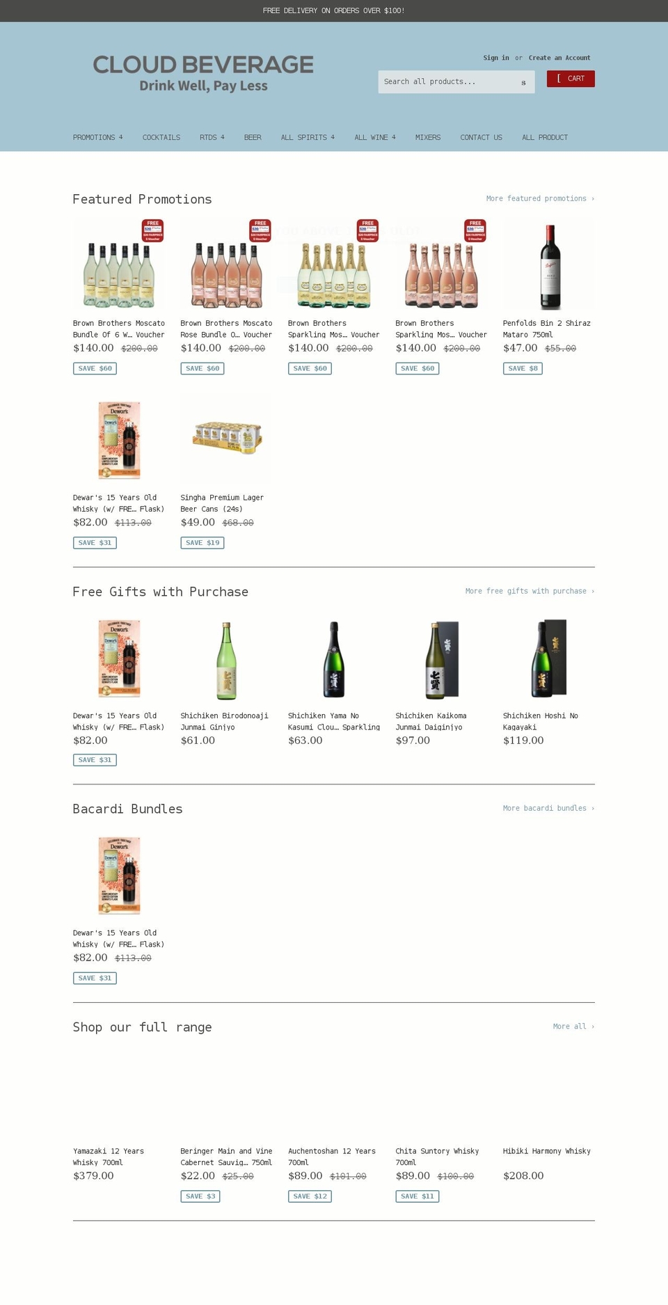 cloudbeverage.com shopify website screenshot