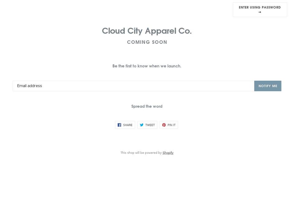 cloudcityapparel.com — Shopify storefront screenshot