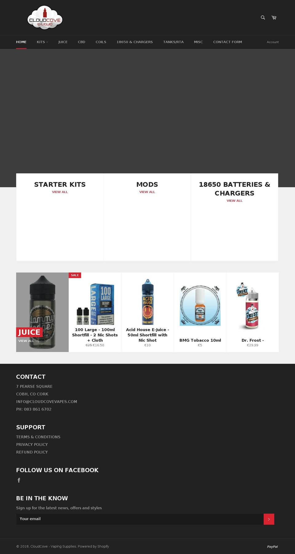 cloudcovevapes.com shopify website screenshot
