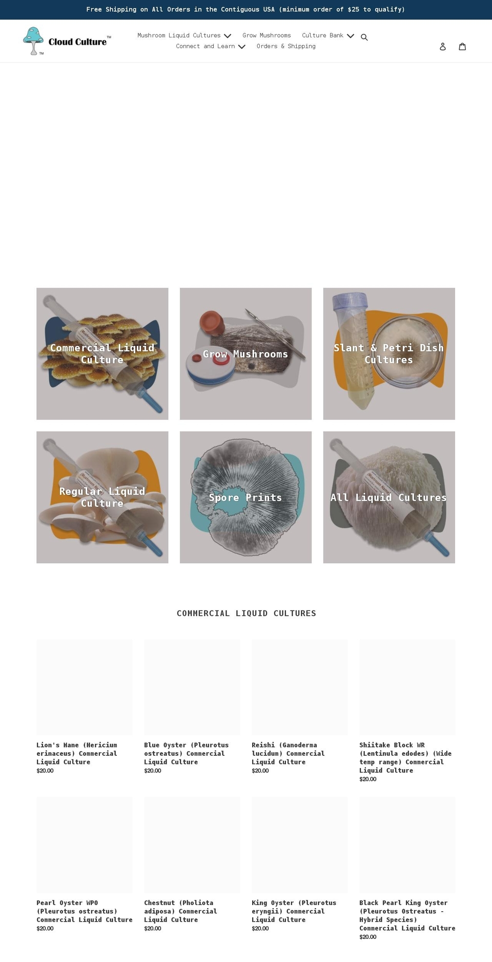 cloudculturemushrooms.com shopify website screenshot