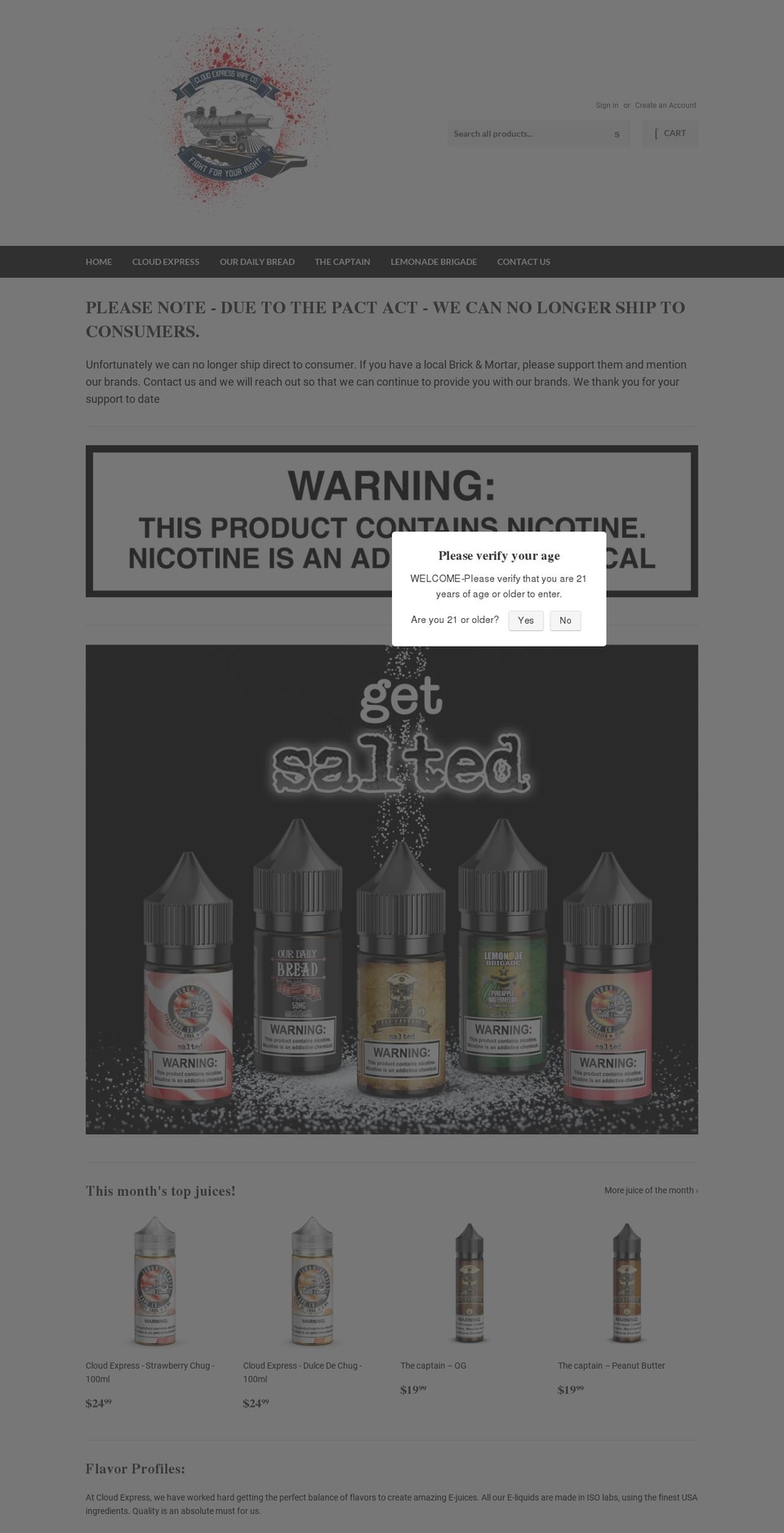 cloudexpressvape.com — Shopify storefront screenshot