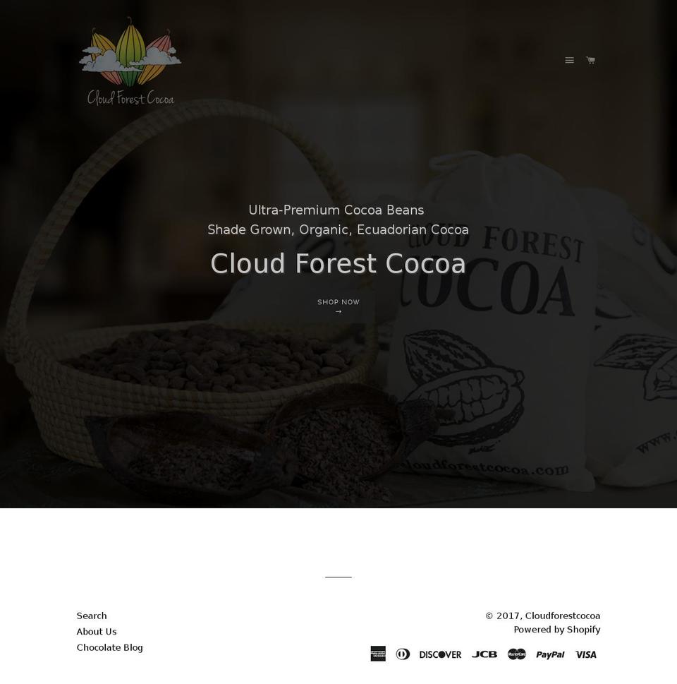cloudforestcacao.com shopify website screenshot