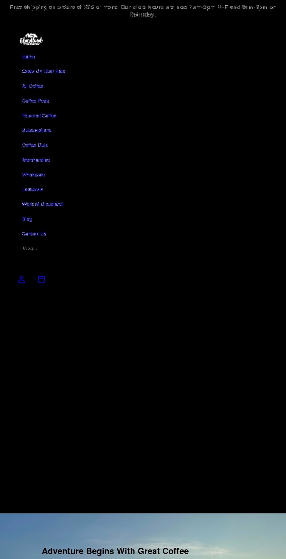 cloudlandcoffee.com shopify website screenshot