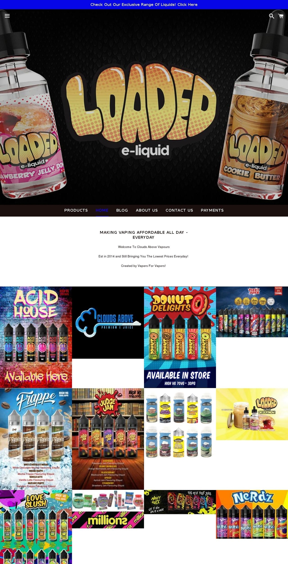 cloudsabovevapours.co.uk shopify website screenshot