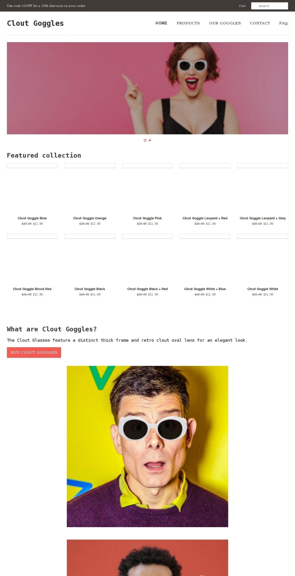 cloutgogglesstore.com shopify website screenshot
