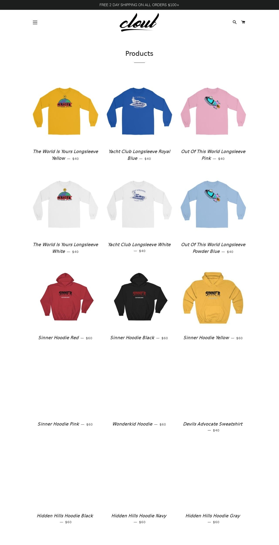 cloutworldwide.com — Shopify storefront screenshot