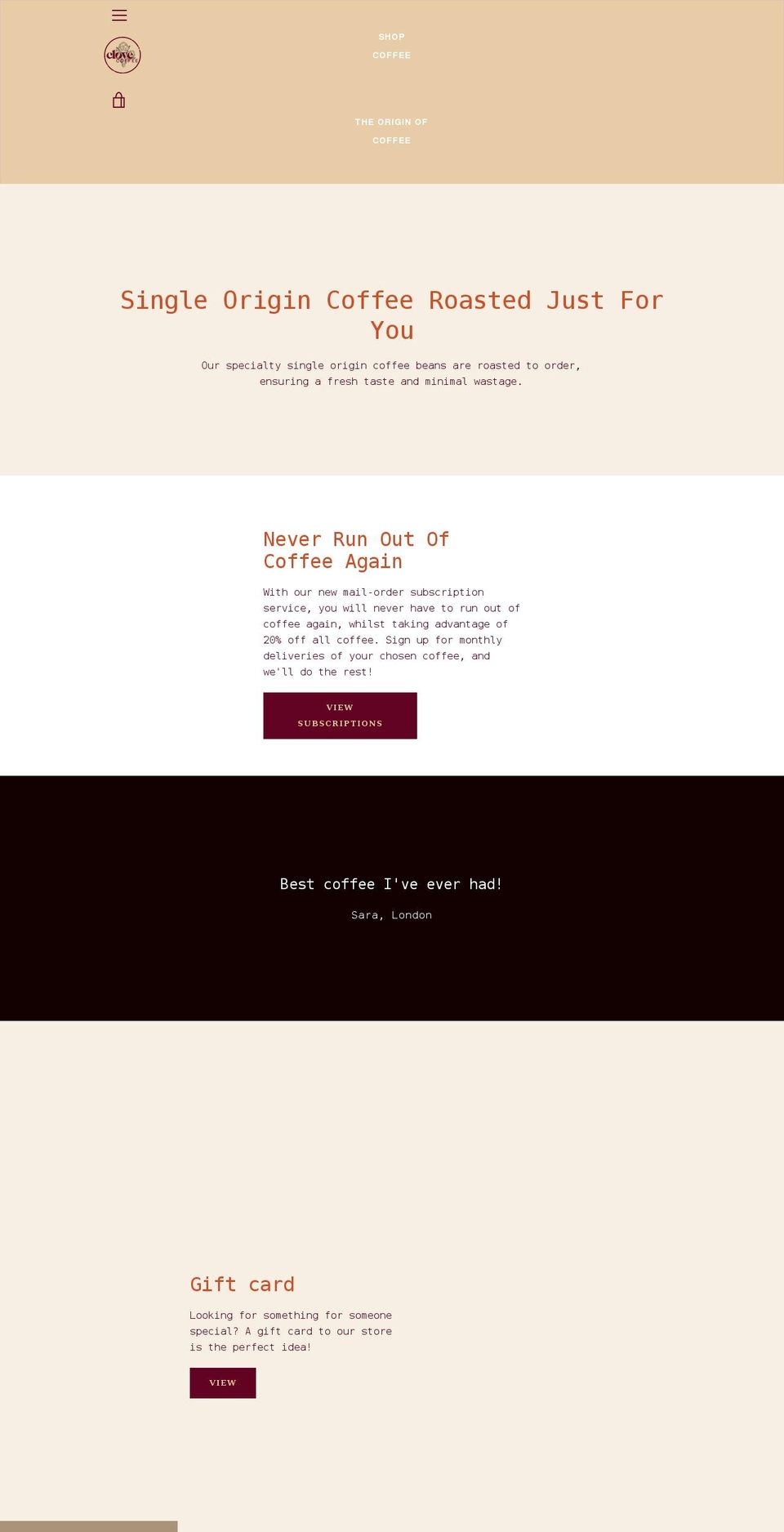 clove.coffee shopify website screenshot