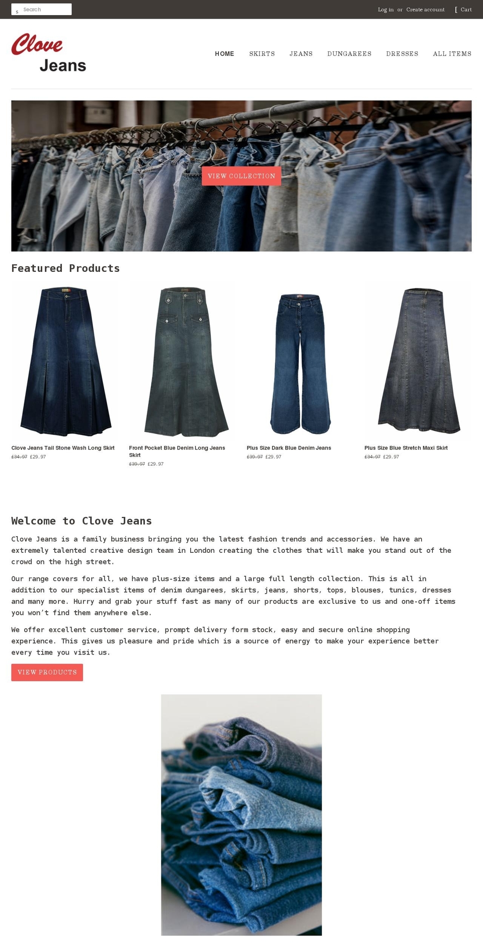 clovejeans.com shopify website screenshot