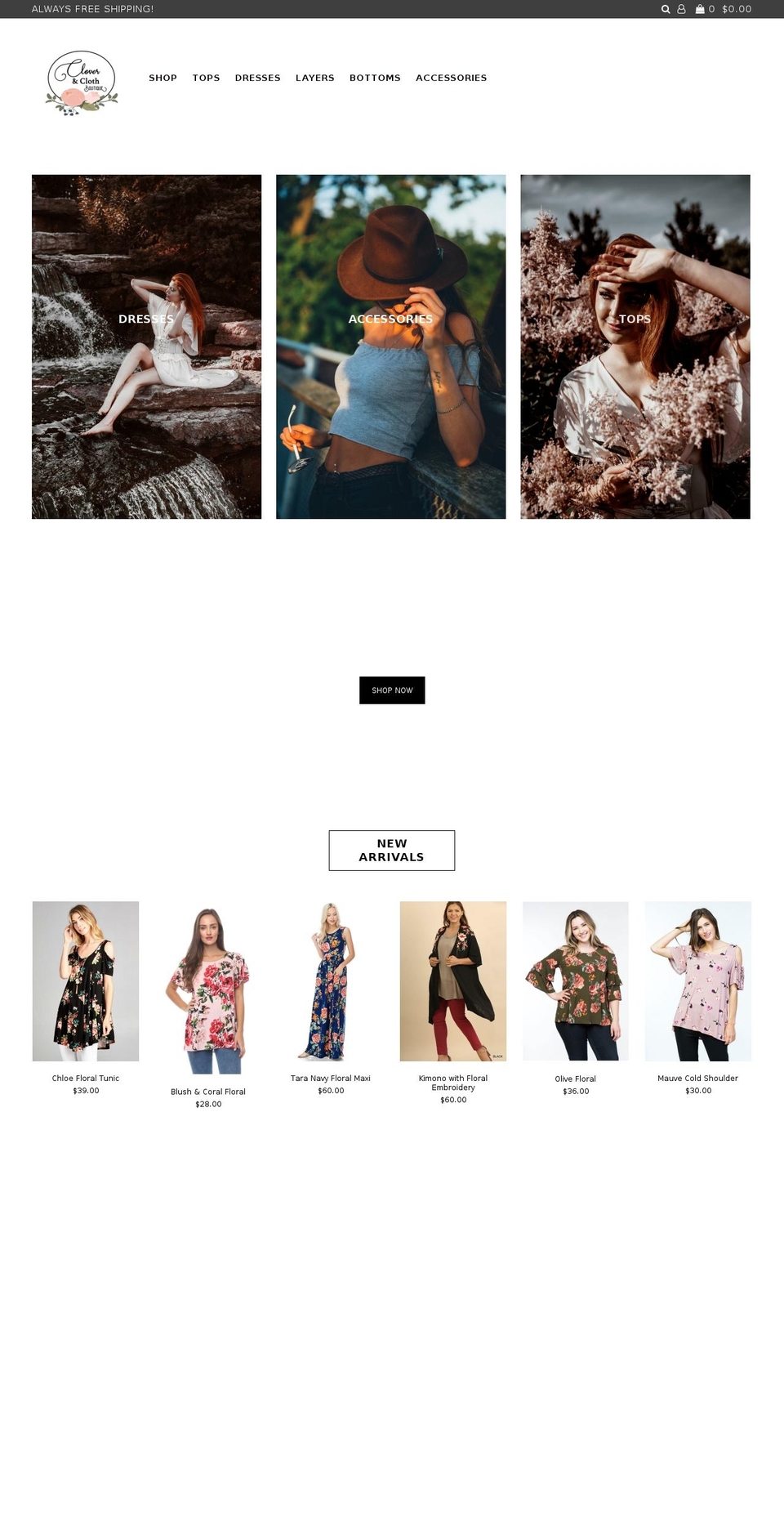 cloverandcloth.com — Shopify storefront screenshot