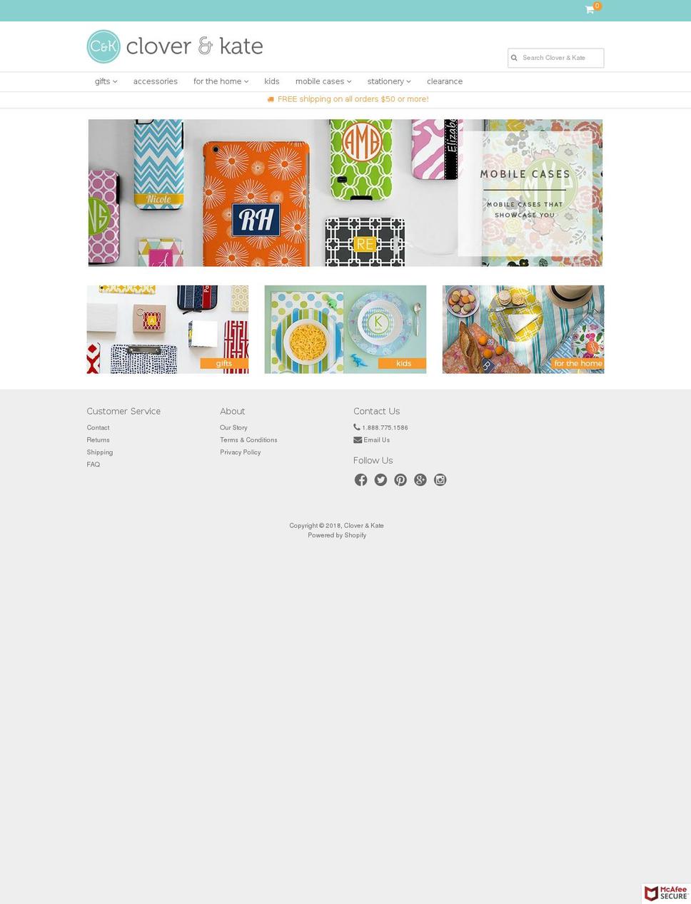cloverandkate.com — Shopify storefront screenshot