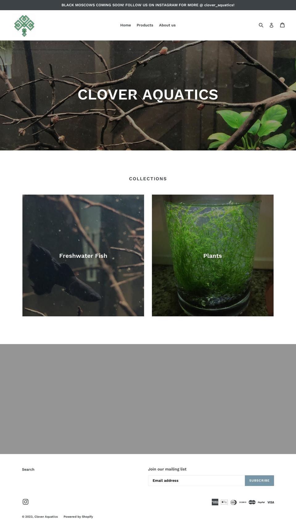 cloveraquatics.com shopify website screenshot