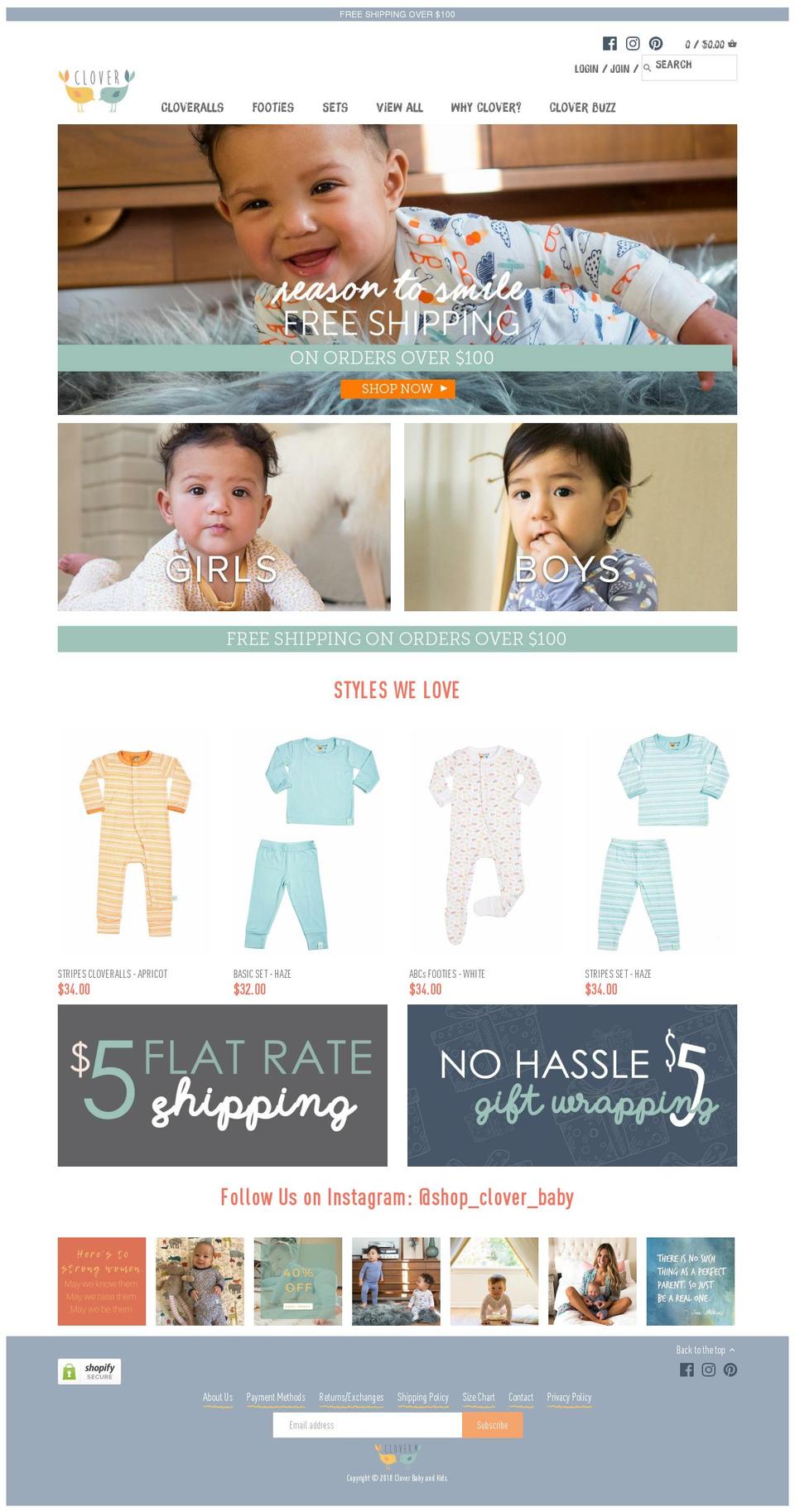 cloverbabyandkids.com shopify website screenshot
