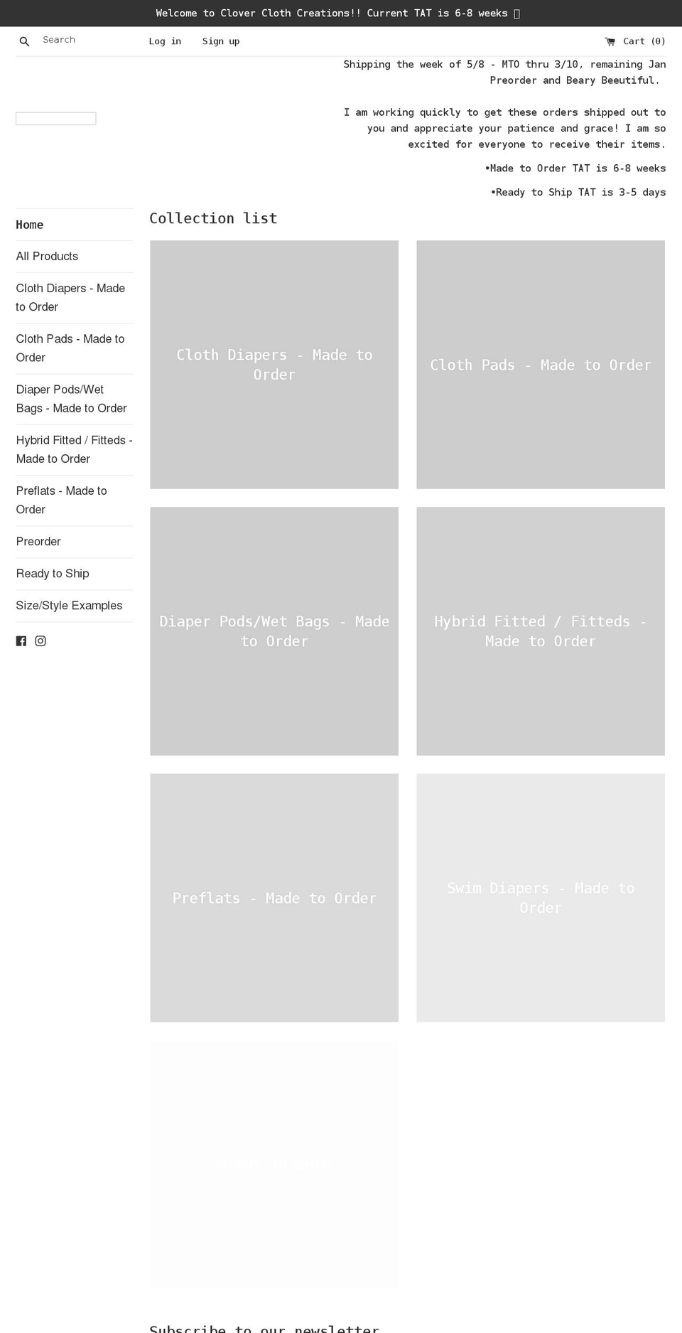 cloverclothcreations.com shopify website screenshot