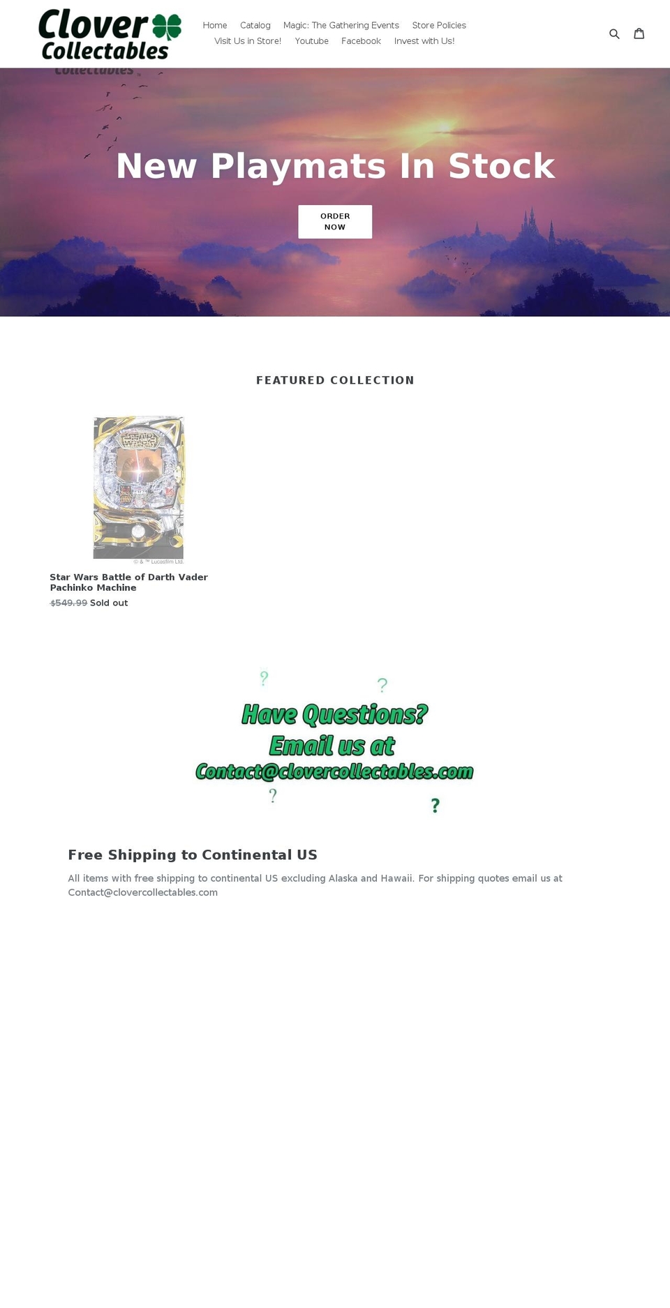 clovercollectables.com shopify website screenshot