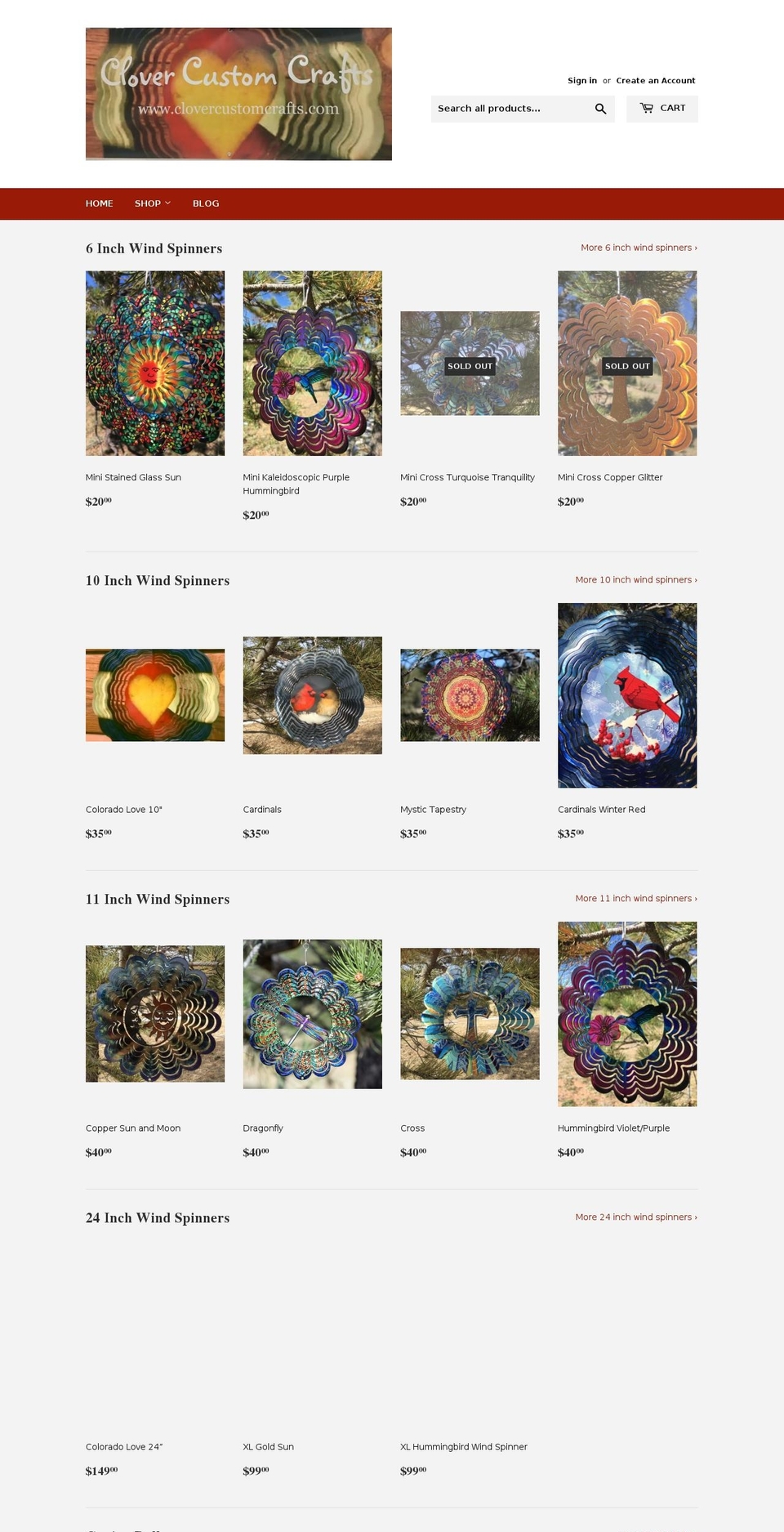 clovercustomcrafts.com shopify website screenshot