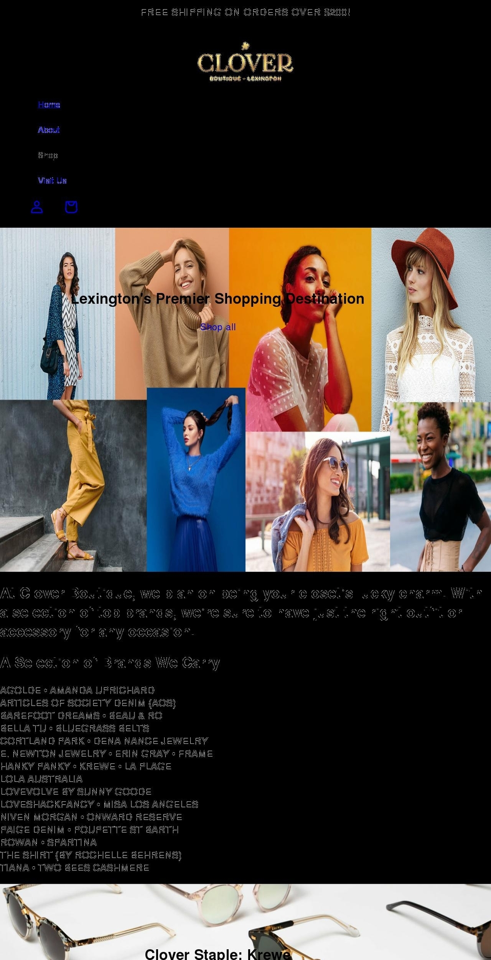 cloverlexington.com shopify website screenshot