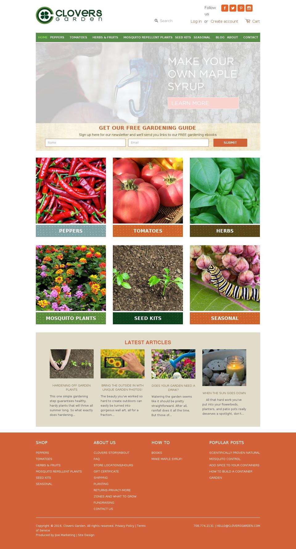 cloversgarden.com shopify website screenshot