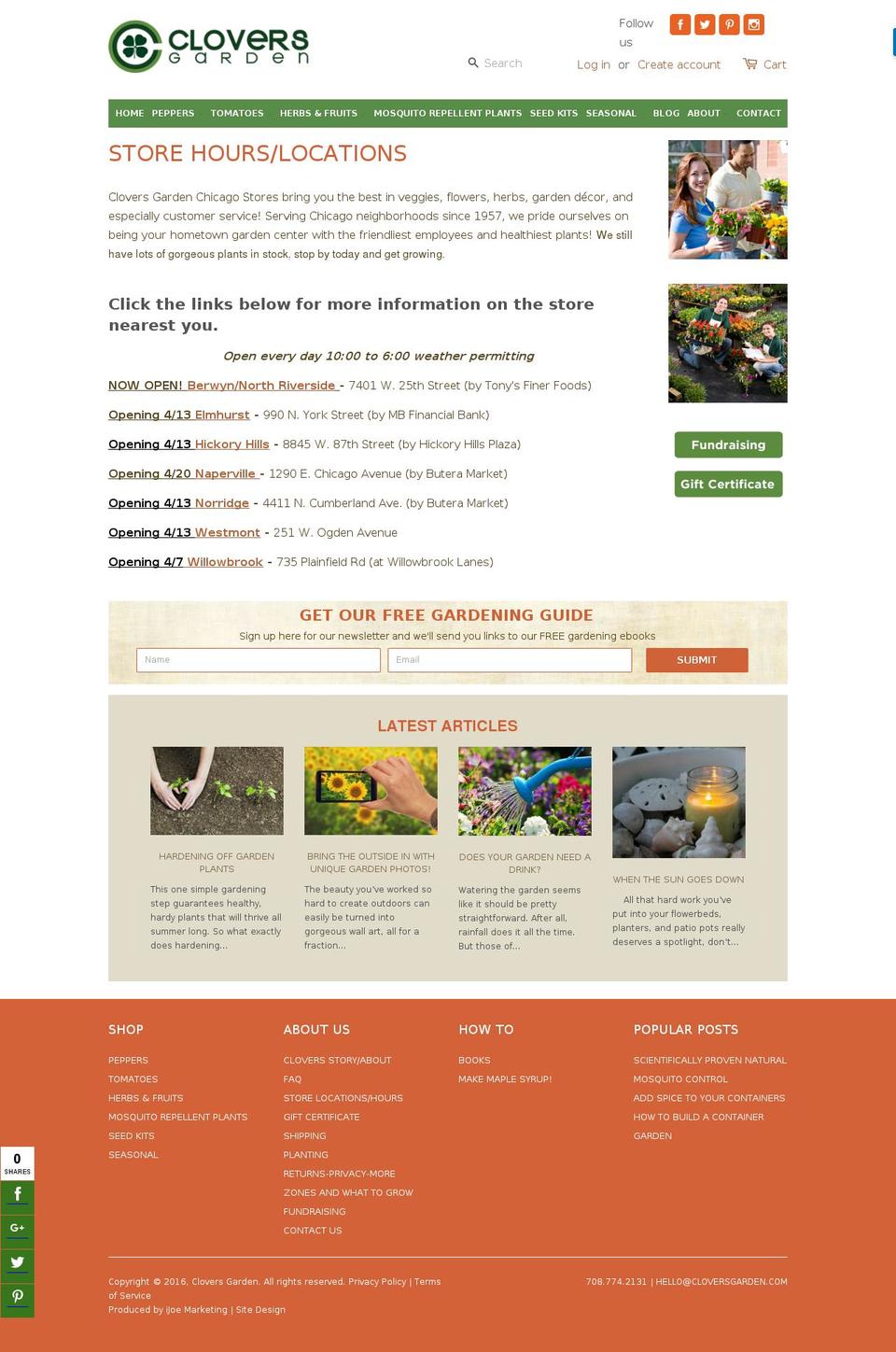 cloversgardencenter.com shopify website screenshot
