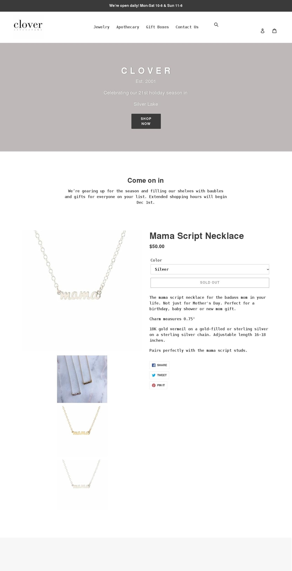 cloversilverlake.com shopify website screenshot
