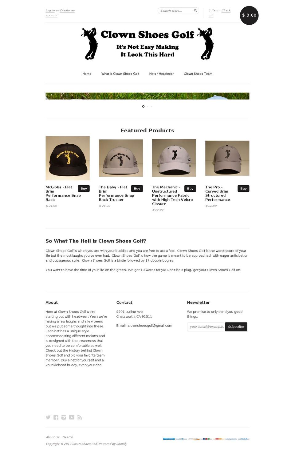 clownshoesgolf.com shopify website screenshot