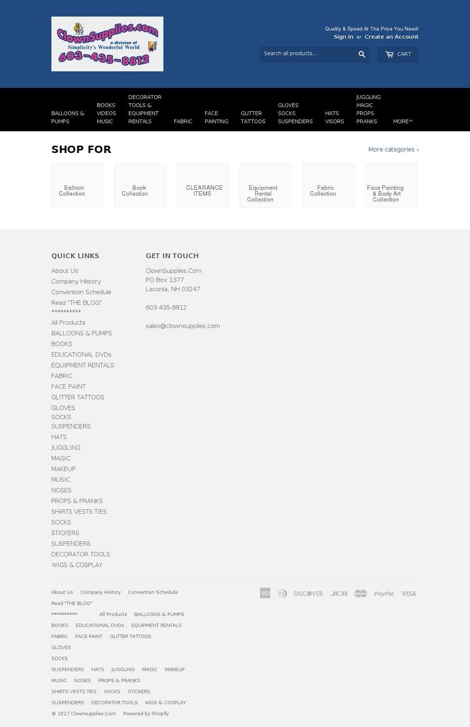 clownsupplies.com shopify website screenshot