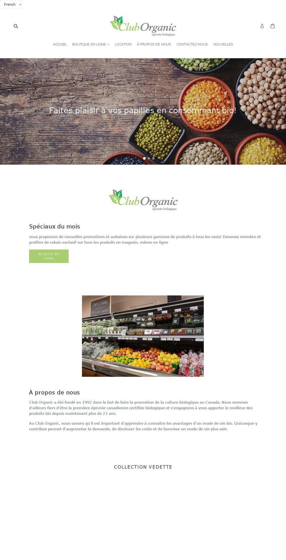 club-organic.ca shopify website screenshot