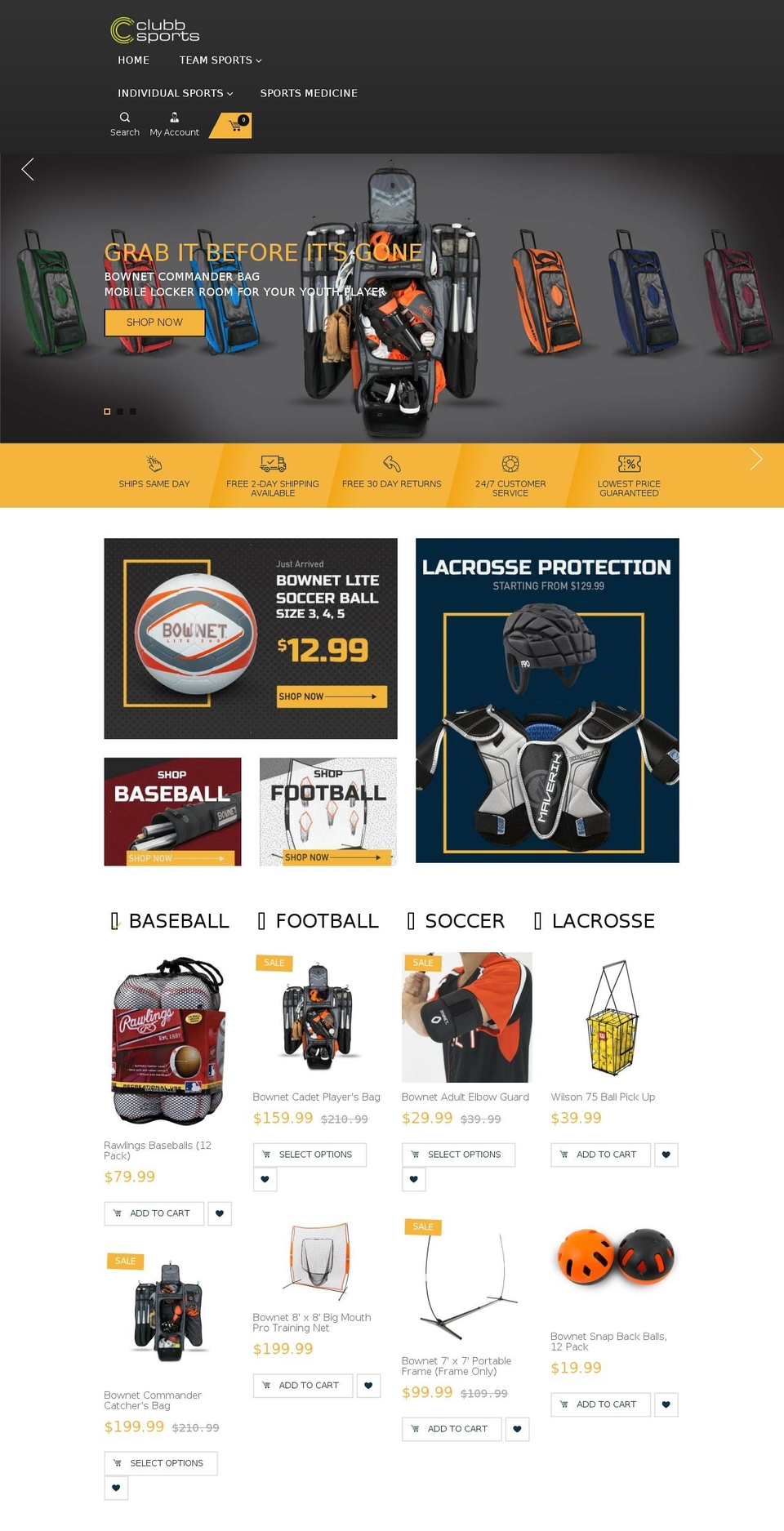 clubbsports.com — Shopify storefront screenshot