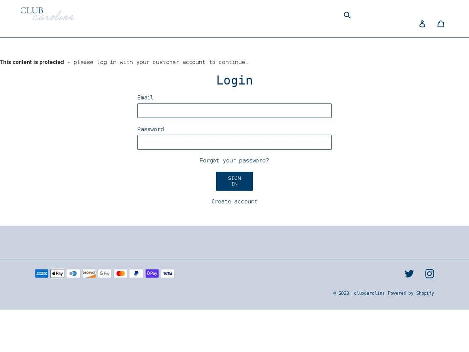 clubcaroline.com shopify website screenshot