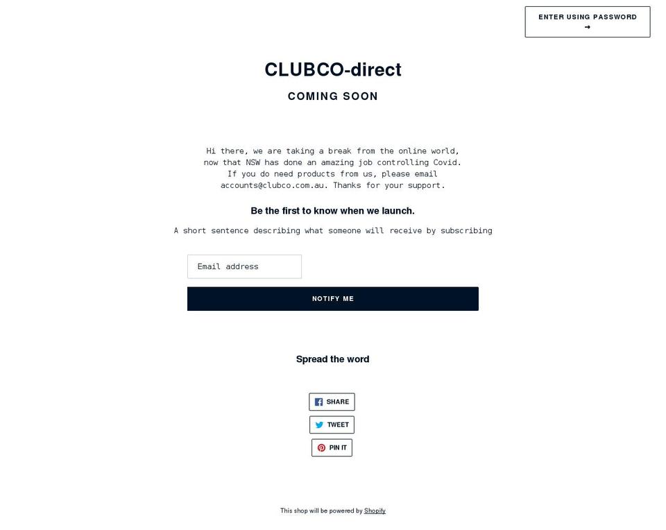 clubco-direct.com.au shopify website screenshot