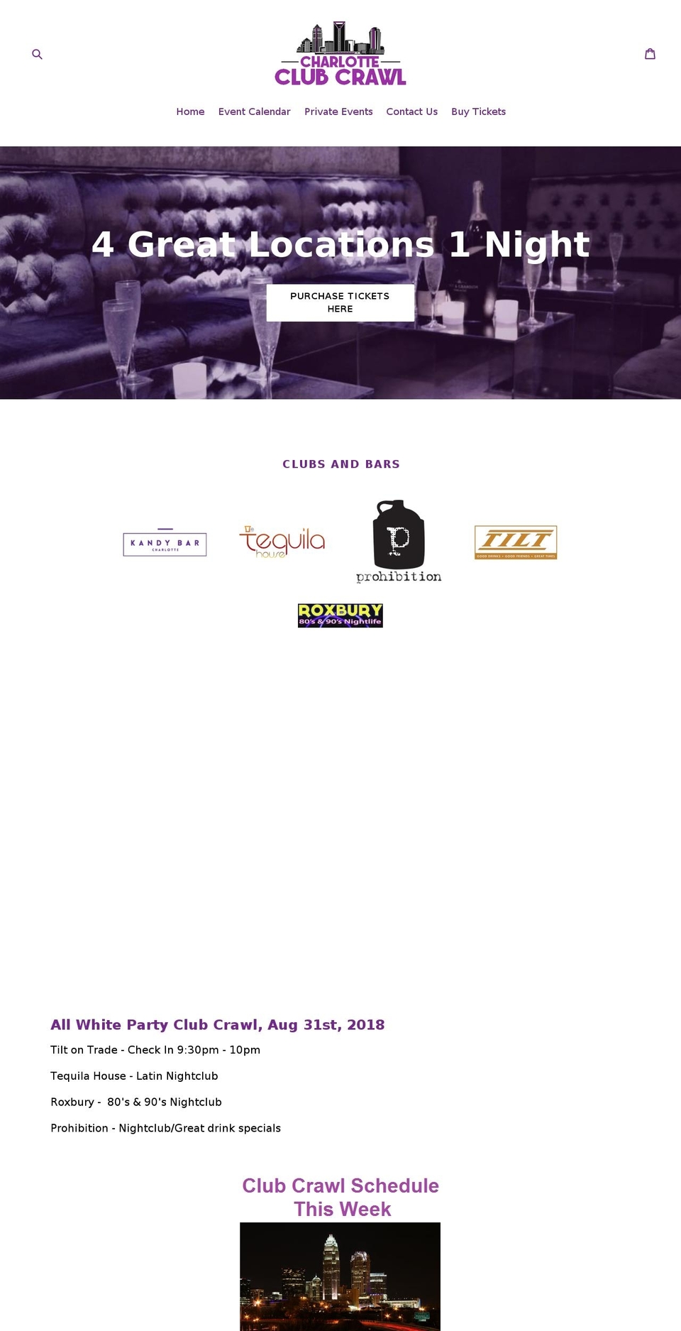 clubcrawlcharlotte.com — Shopify storefront screenshot
