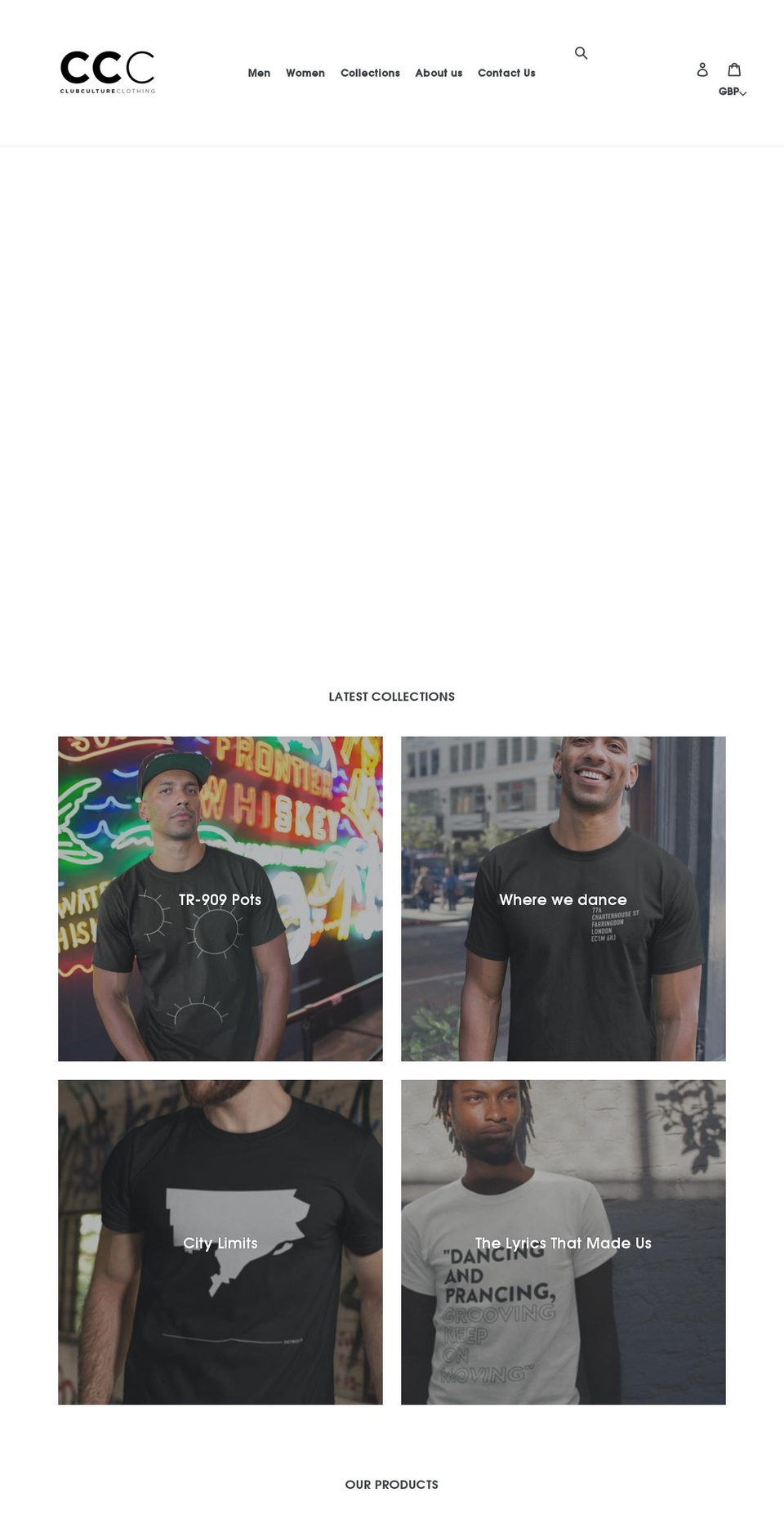 clubcultureclothing.com shopify website screenshot