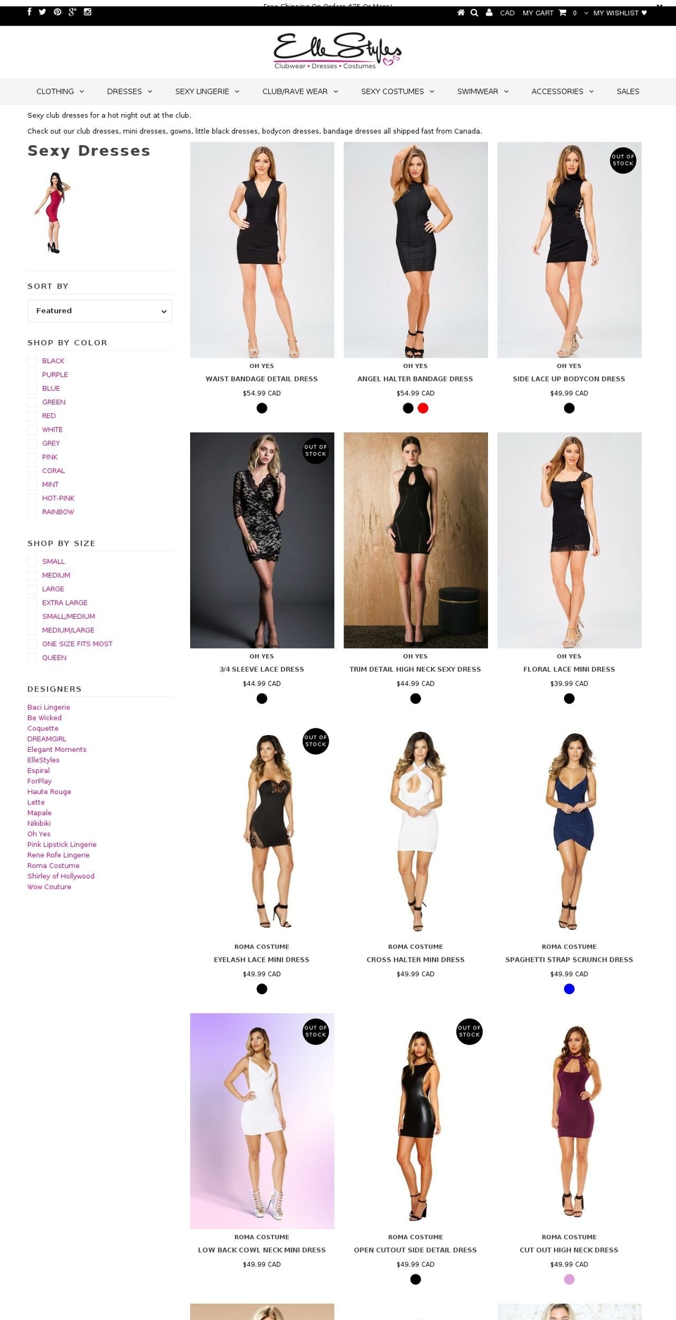 clubdresses.ca shopify website screenshot