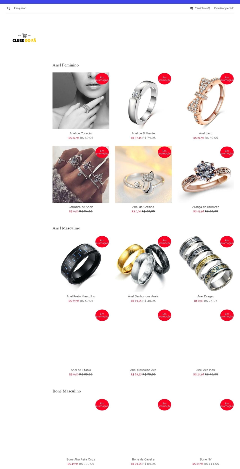 clubedofa.com — Shopify storefront screenshot