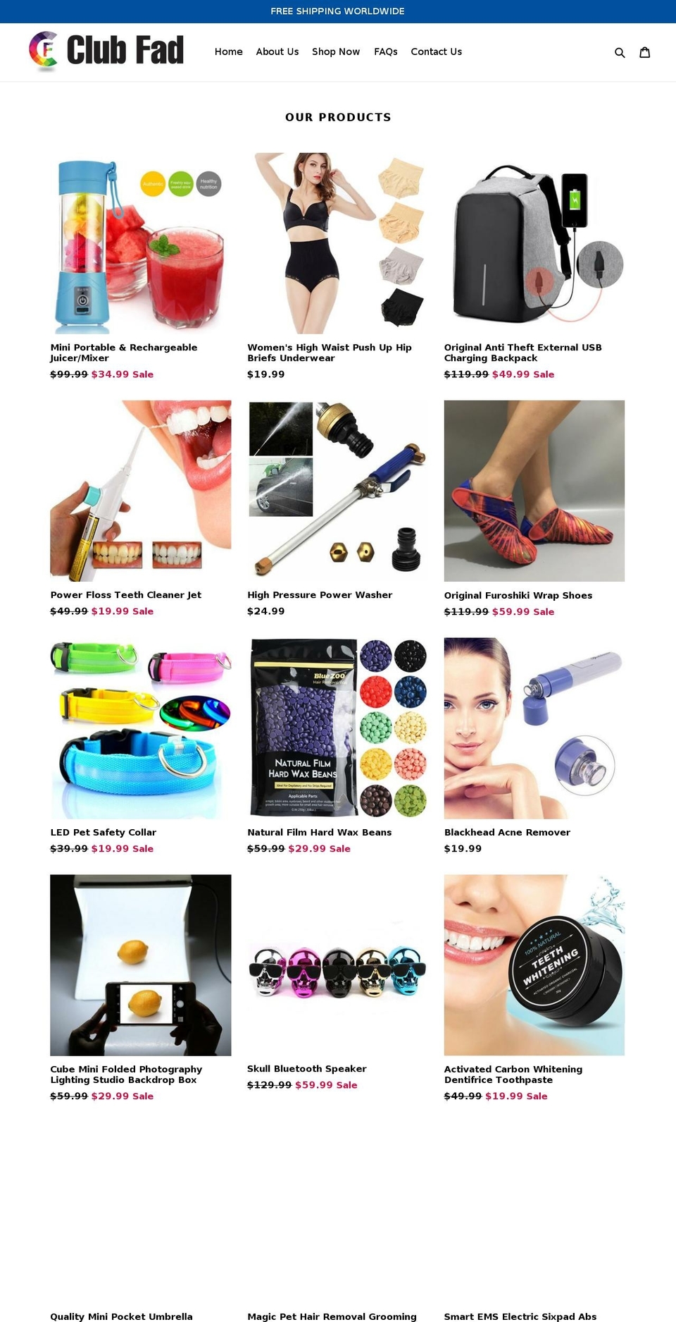 clubfad.com — Shopify storefront screenshot