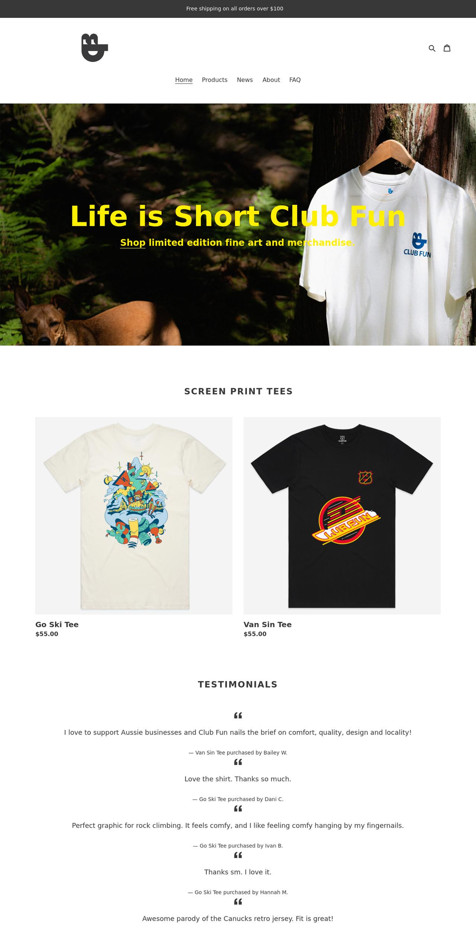 clubfun.co shopify website screenshot