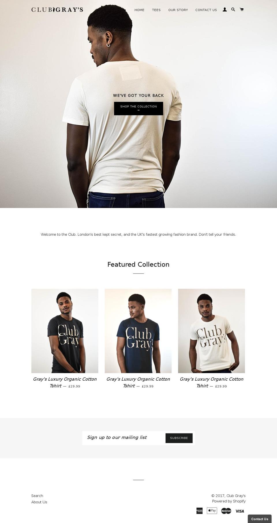 clubgrays.com shopify website screenshot