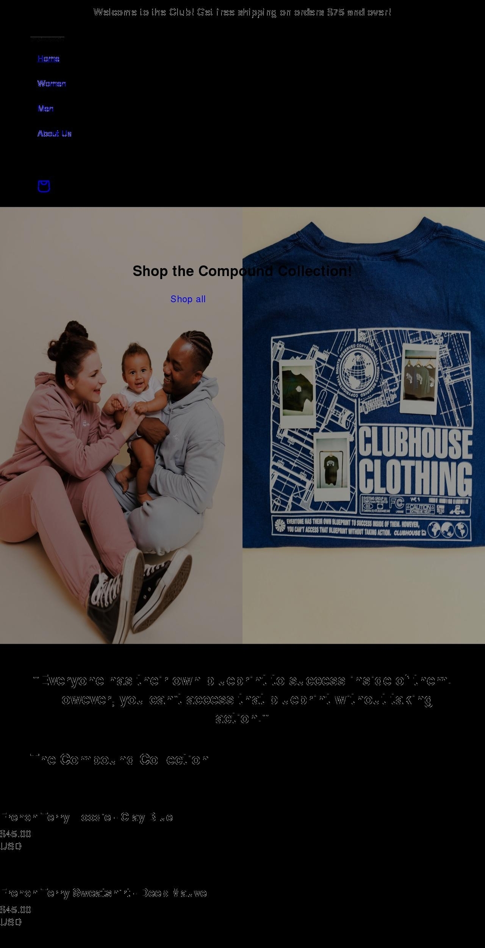 clubhouseclothing.net shopify website screenshot