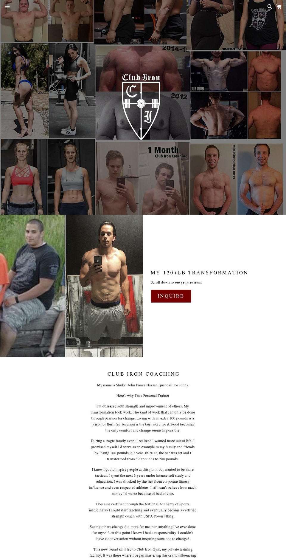 clubironcoaching.com — Shopify storefront screenshot