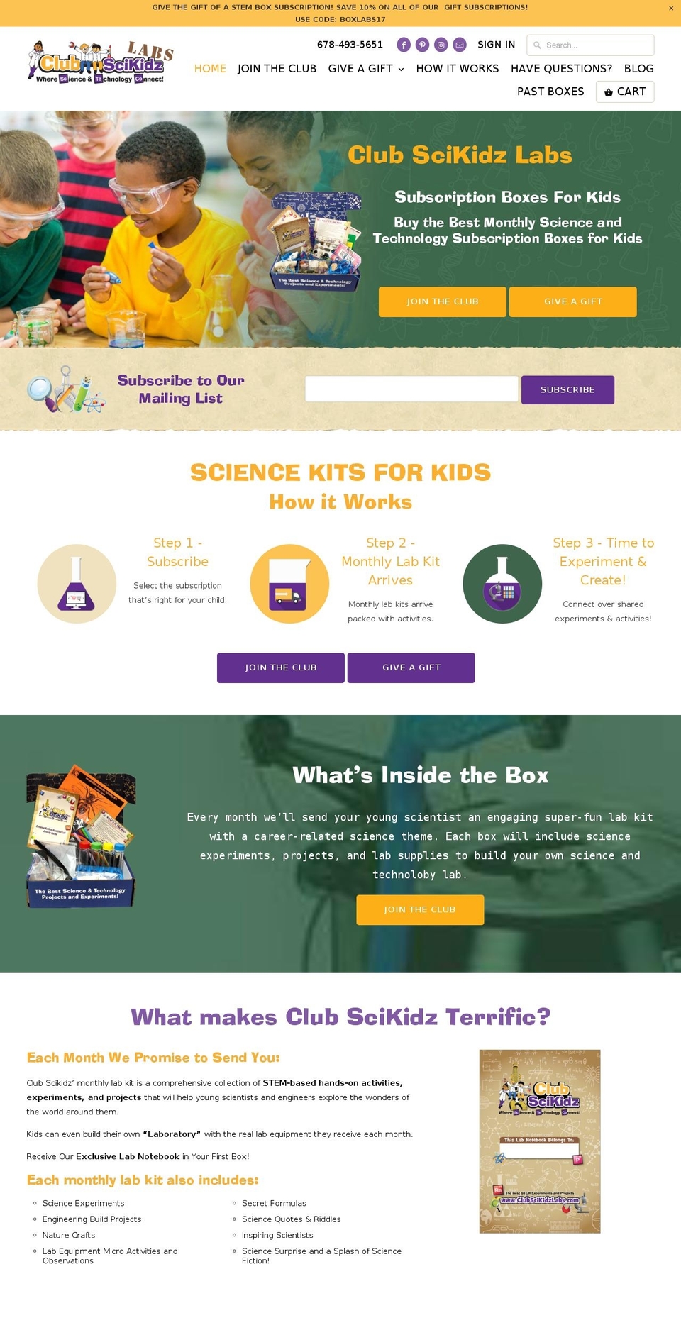 clubscikidzlabs.com — Shopify storefront screenshot