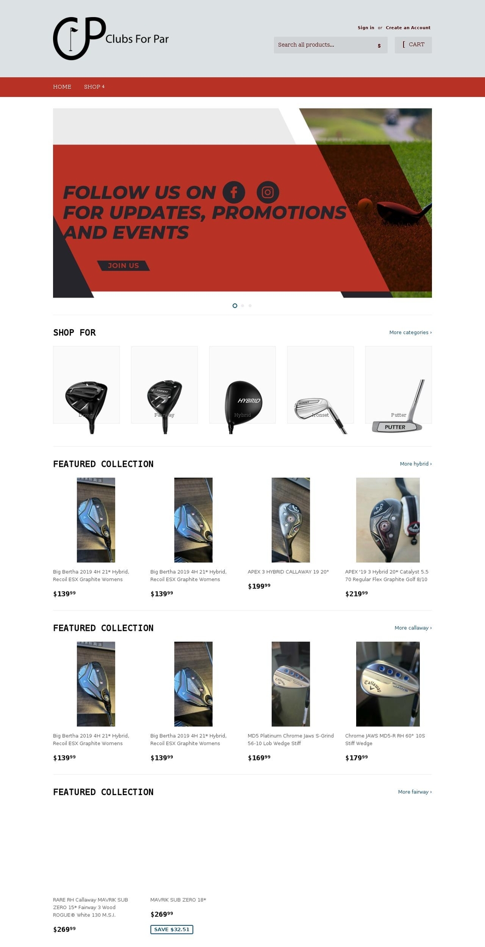 clubsforpar.com shopify website screenshot