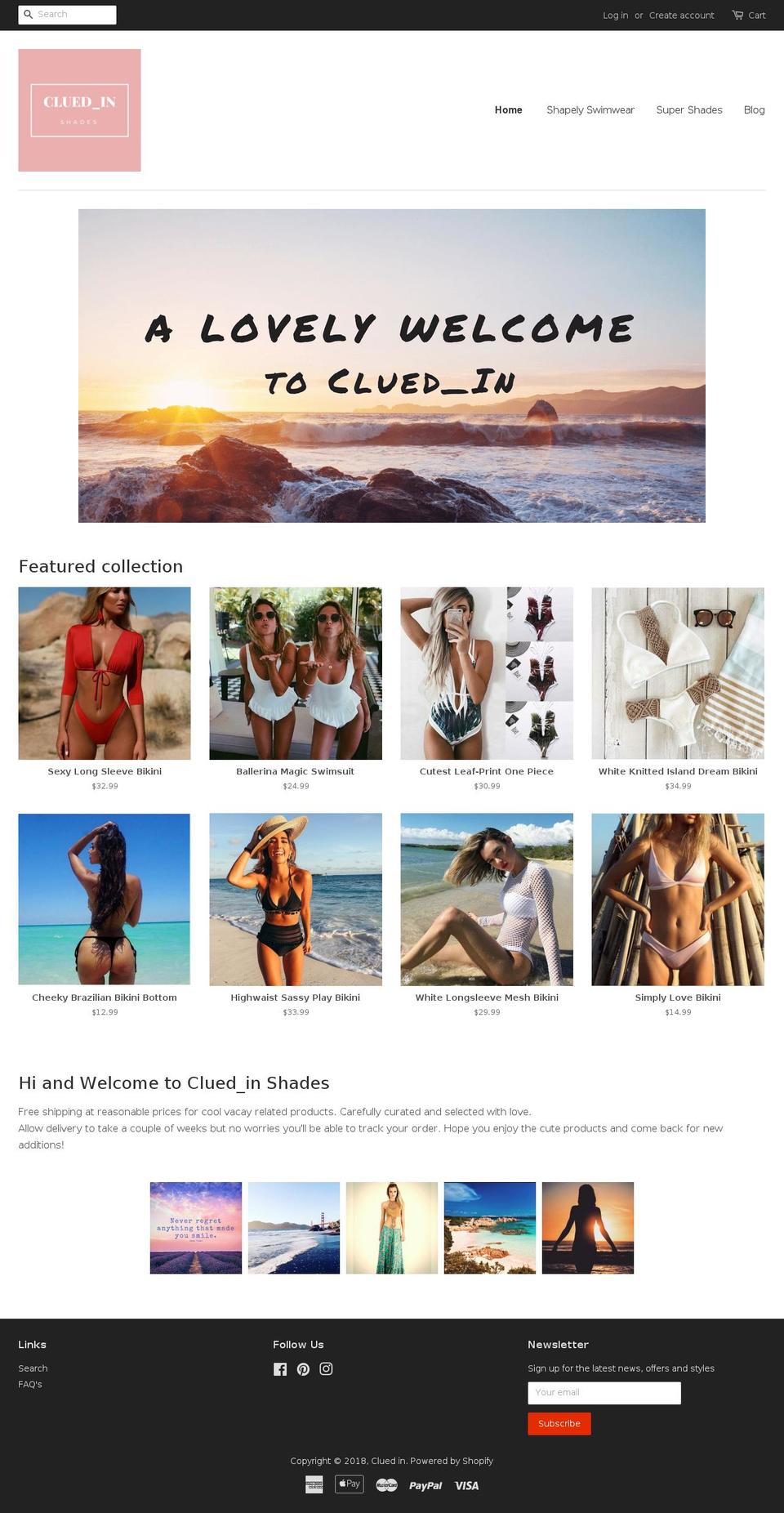 cluedinshades.com — Shopify storefront screenshot