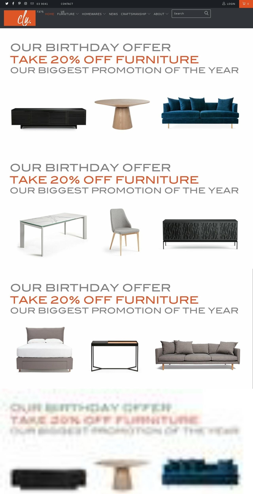 clufurniture.com shopify website screenshot