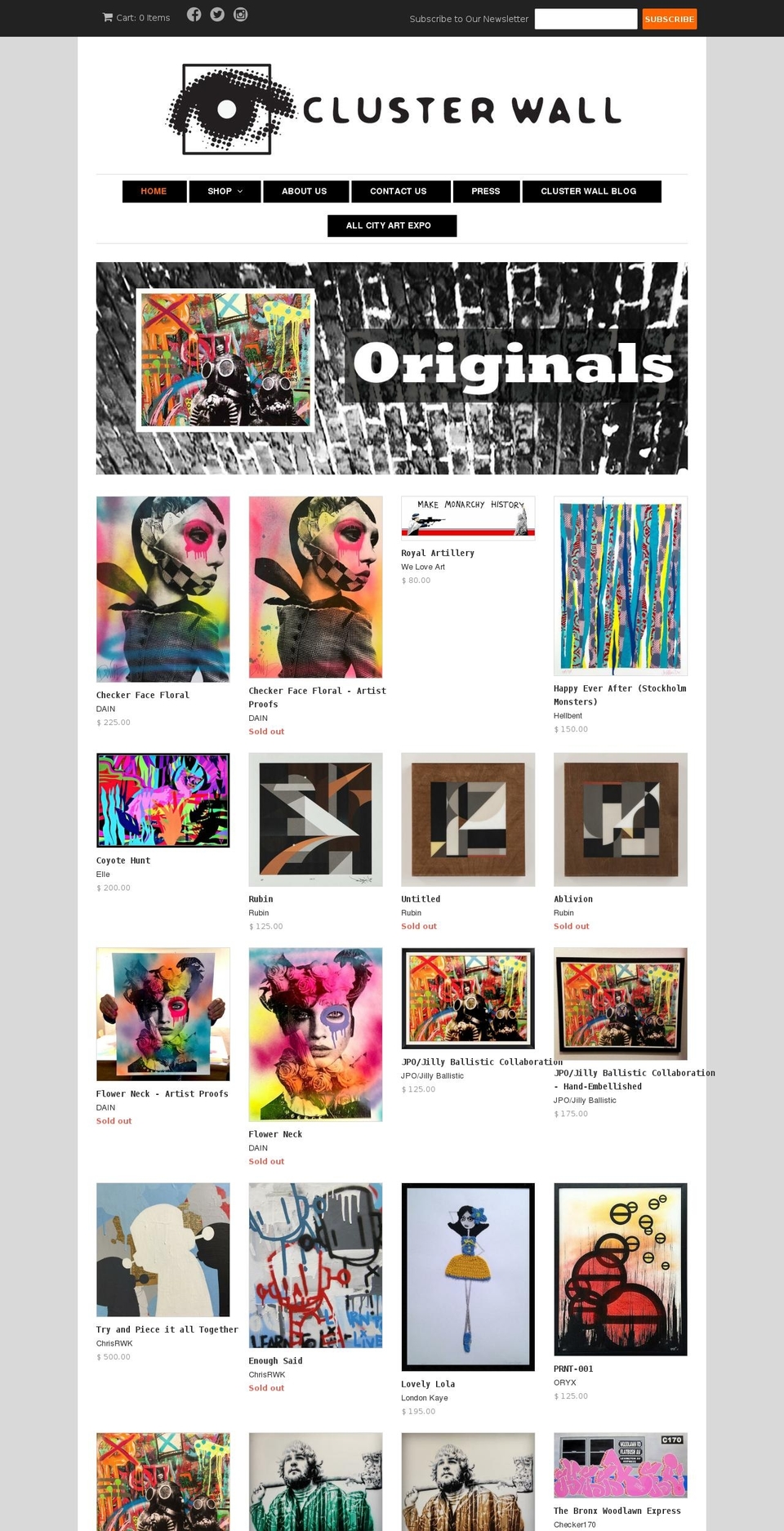 clusterwallgallery.com shopify website screenshot